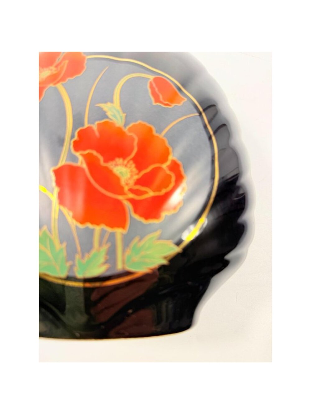 Oriental Vase Black Gloss Porcelain Red Poppies Flowers Poppy Fine China Japan 8 - Picture 14 of 16